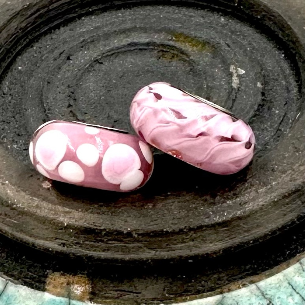2 Trollbeads Ltd Edition Pink Empowerment Bead Plus One Murano Sterling Silver